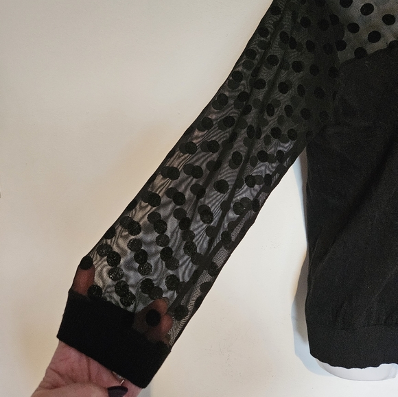 August Silk Black Cocktail Cardigan with Sheer Polk Dots - Picture 3 of 8